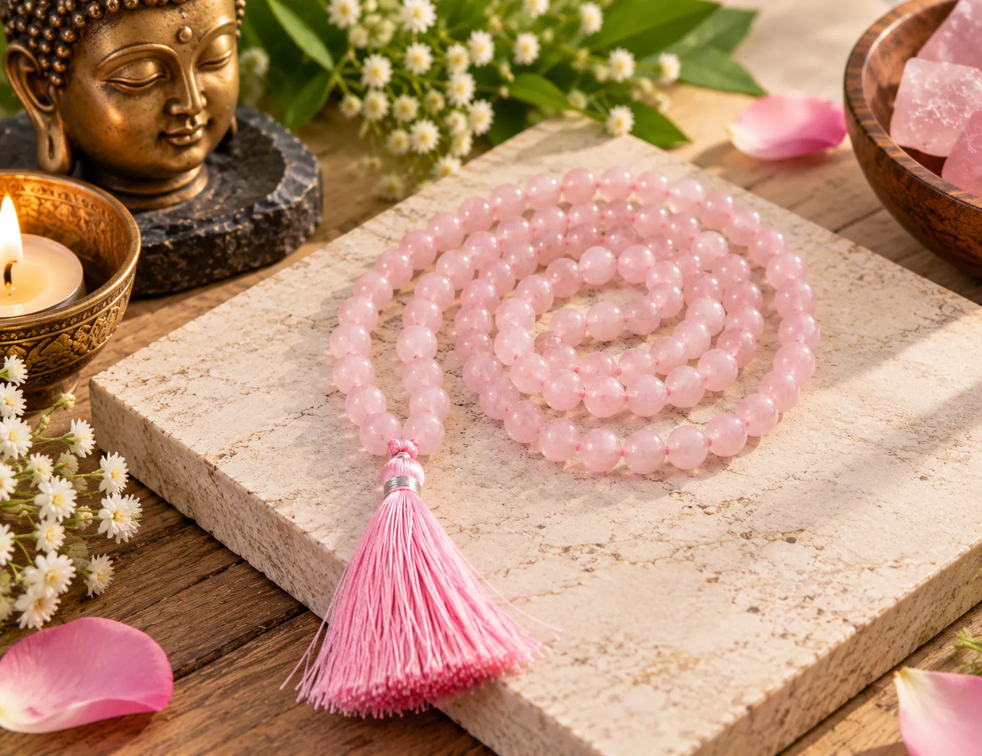 Rose Quartz Jap Mala for Love, Compassion & Inner Harmony
