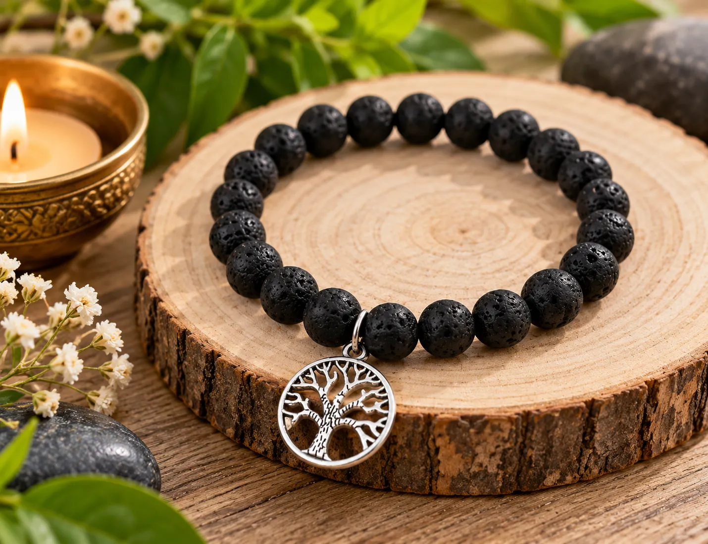 Lava Tree Charm Bracelet for Grounding, Growth & Protection