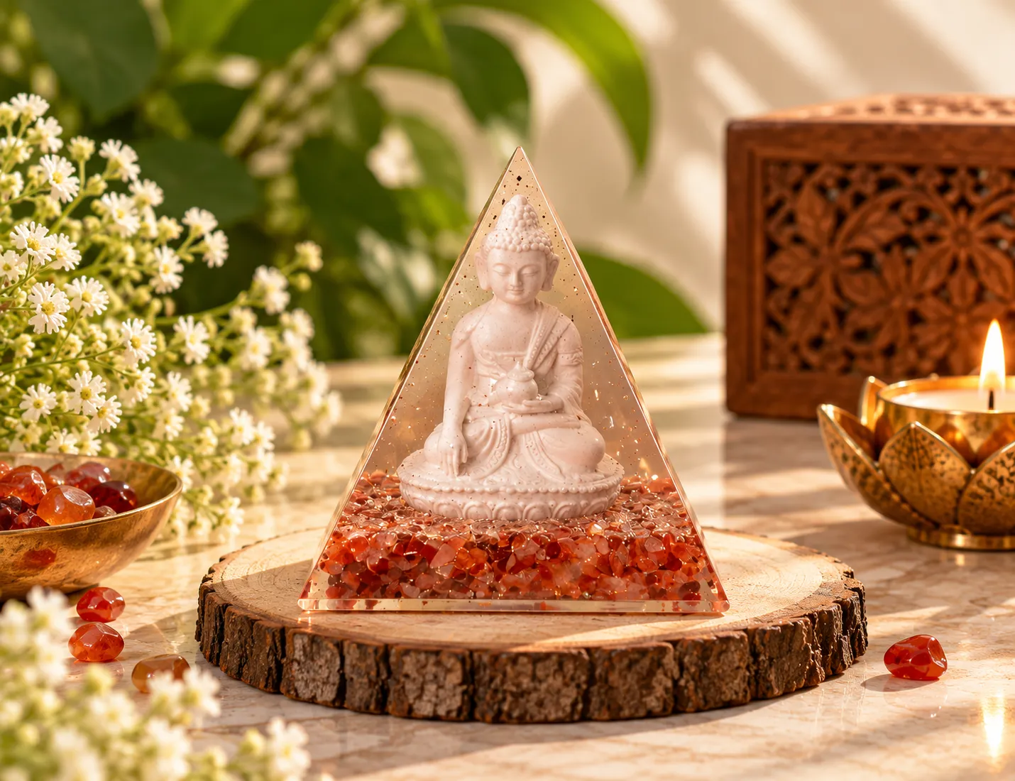 Buddha Red Pyramid for Courage, Strength & Positive Energy