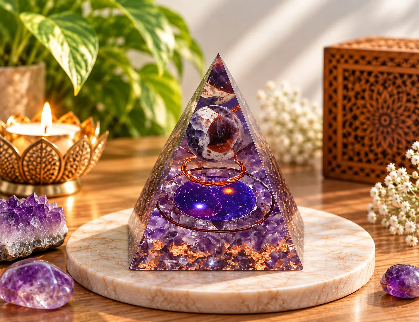 Light Amethyst Nubian Pyramid for Peace, Intuition & Spiritual