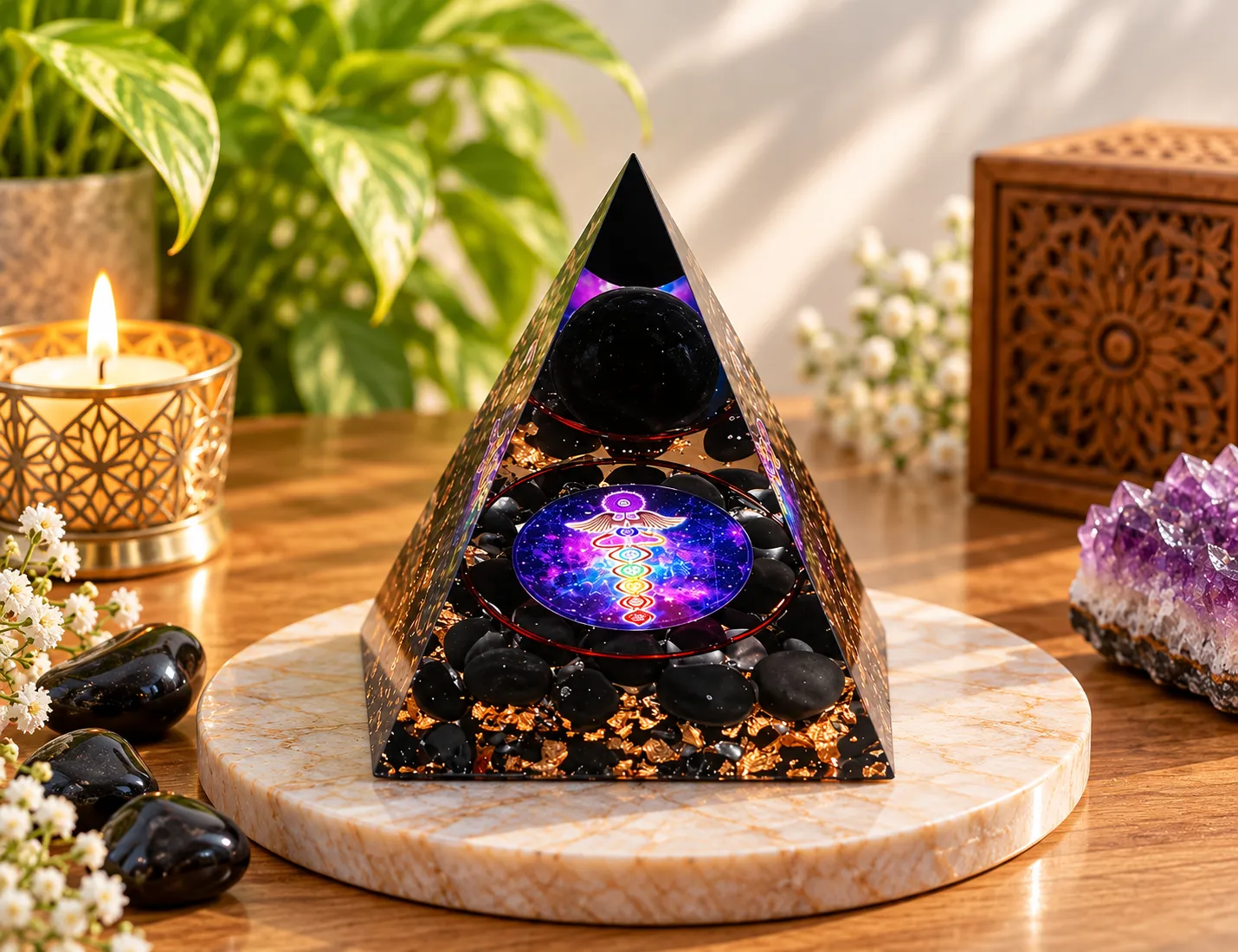 Black Agate Nubian Pyramid for Grounding, Protection & Emotional